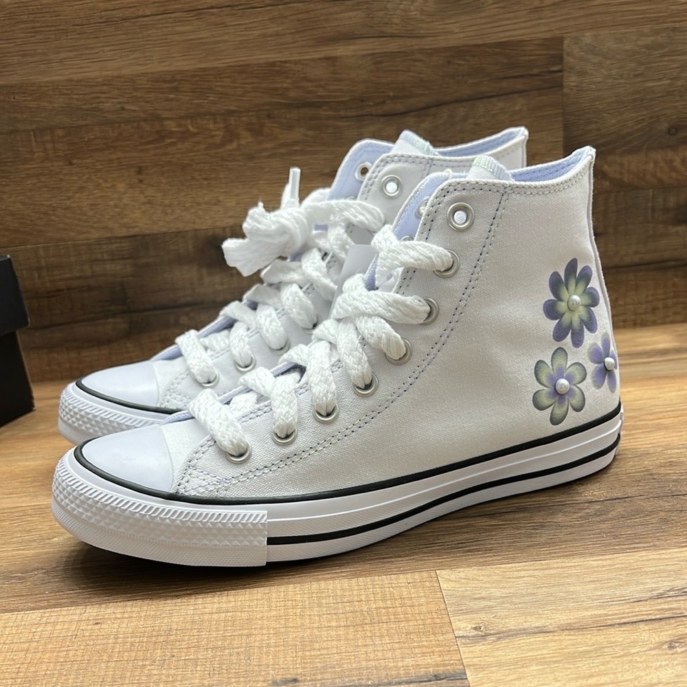 CONVERSE White High-Top Sneakers with Floral Design